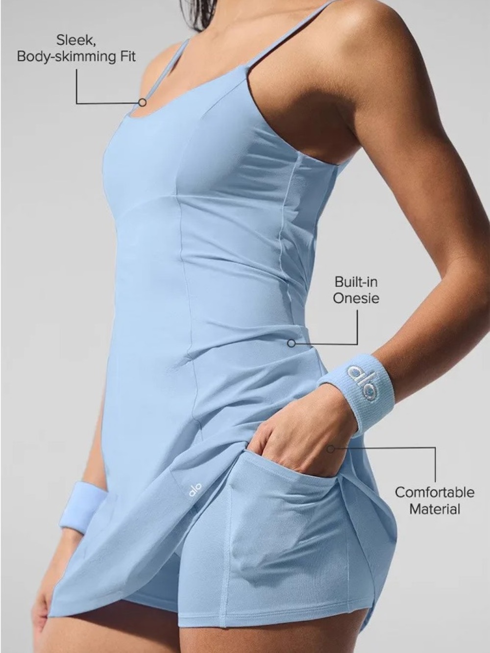 ALO Yoga Light Blue Spaghetti-Strap Slip Dress - Picture 3 of 7